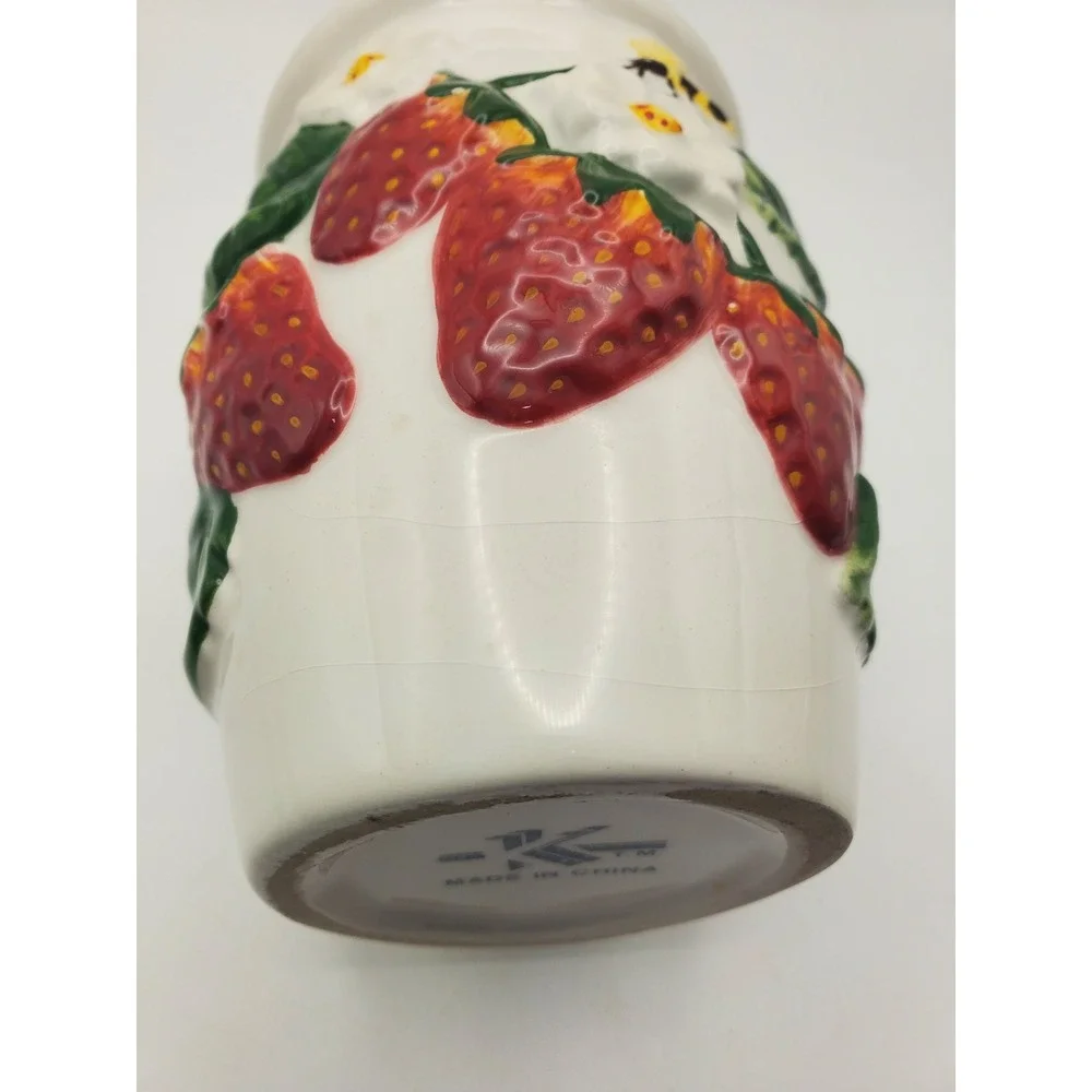 Vintage KK Ceramic Strawberry & Bee Soap or Lotion Dispenser